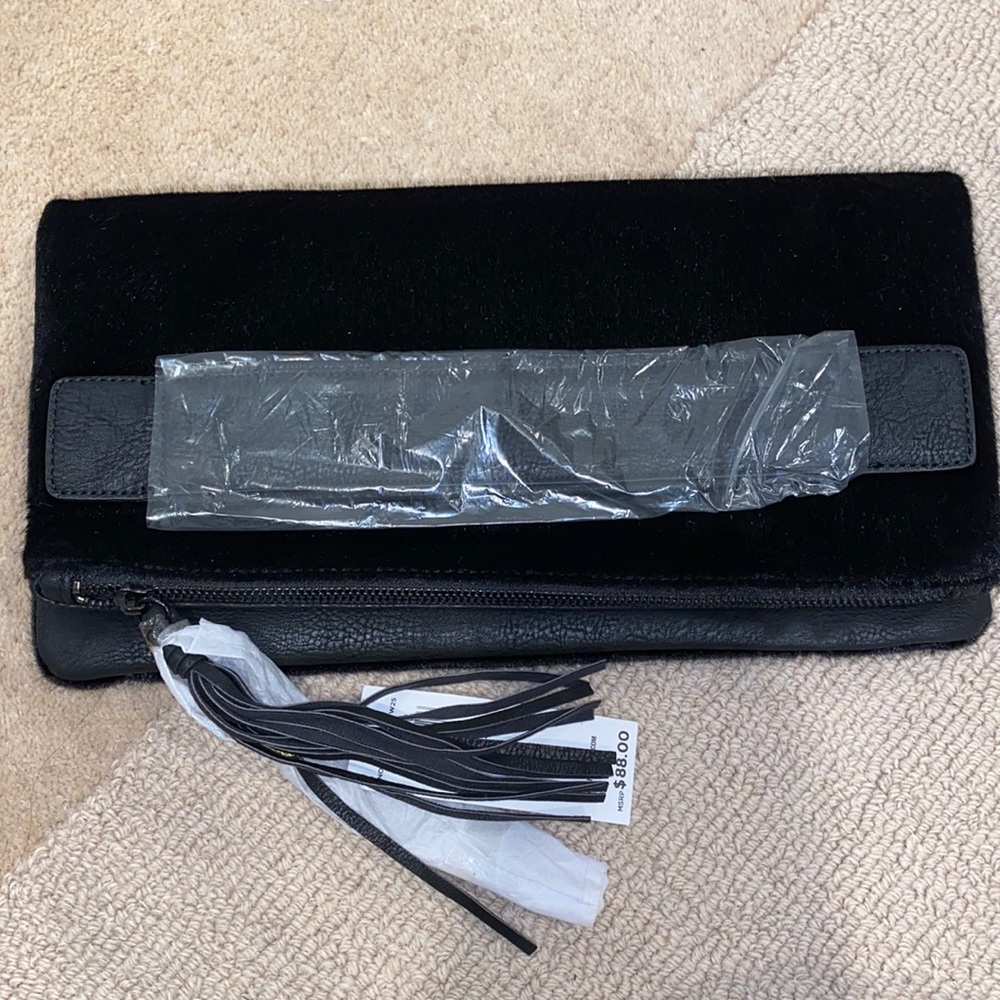 New Faux Fur black Bcbgeneration Foldover clutch